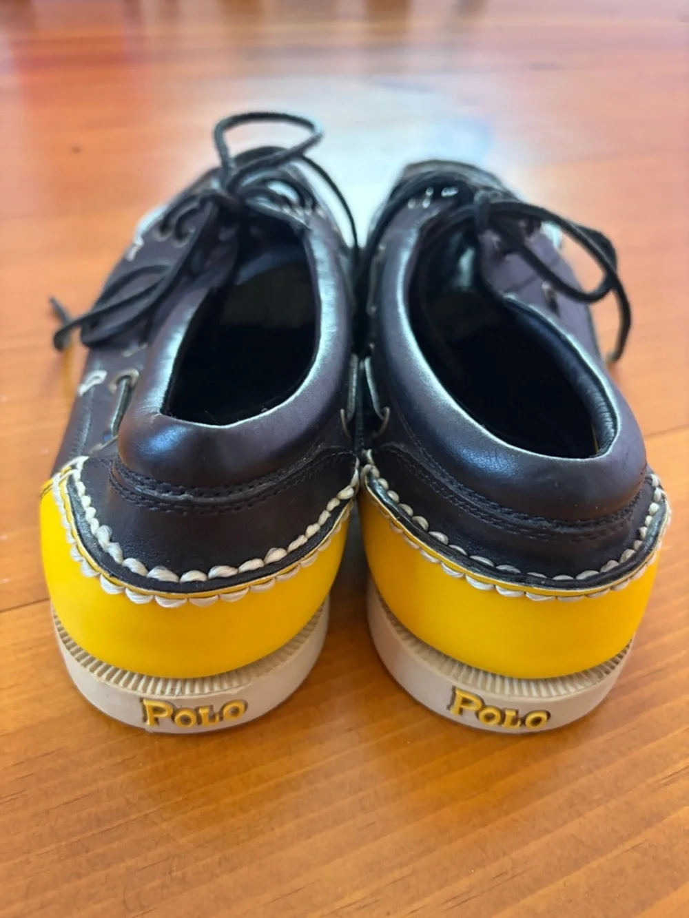 Polo Ralph Lauren Black Yellow Leather Boat Shoes - Sz 11D